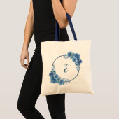 Tote Bag Cadeau personnalisé floral bleu marine bohème (Devant (produit))