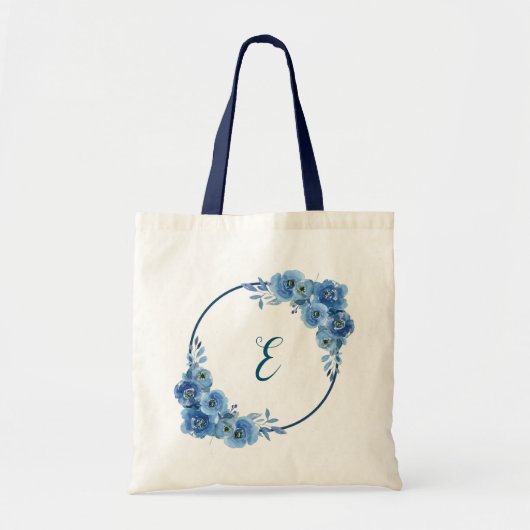 Tote Bag Cadeau personnalisé floral bleu marine bohème (Devant)