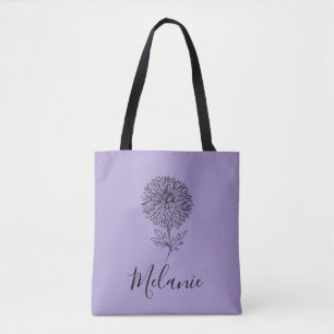 Tote Bag Cadeau personnalisé septembre Aster Flower pour la