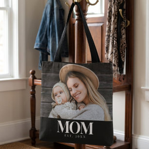 Tote Bag Cadeau Photo Typographie Blanche Établie par Maman