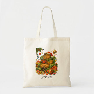Tote Bag Cadeau Rétro de Noël au Chocolat Chaud Capybara Co