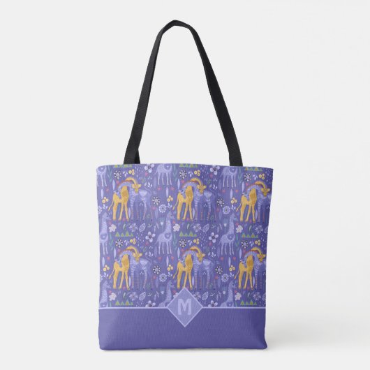 Tote Bag Cadeau Whimsical violet Turquoise Giraffes Jaunes (Dos)