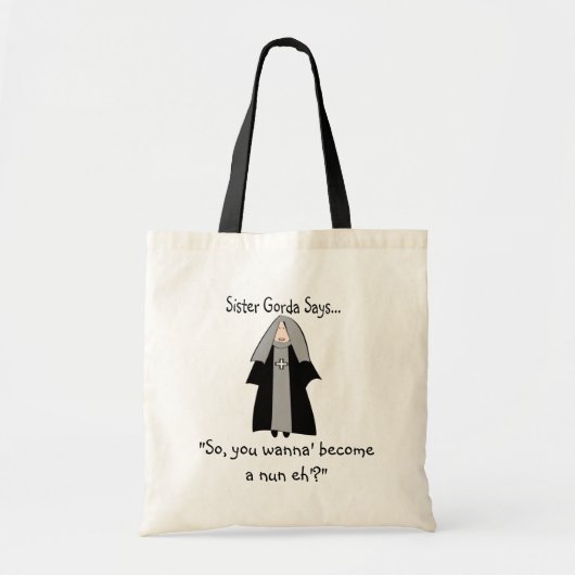 Tote Bag Cadeaux catholiques drôles de nonne, "soeur Gorda (Devant)