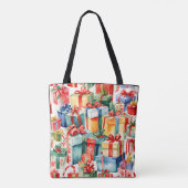 Tote Bag Cadeaux de Noël colorés Motif d'aquarelle (Dos)