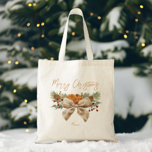 Tote Bag Cadeaux de Noël rustiques pins coquette arc baies