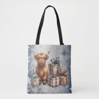 Tote Bag Cadeaux de vache Highland bleue d'hiver