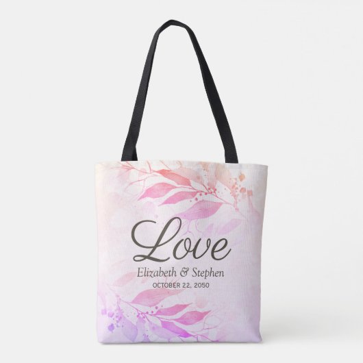 Tote Bag Cadeaux Feuilles Mariage Merci Magenta (Dos)