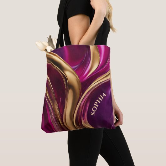 Tote Bag Cadeaux modernes pour Her-Fuchsia violet et or- (De près)