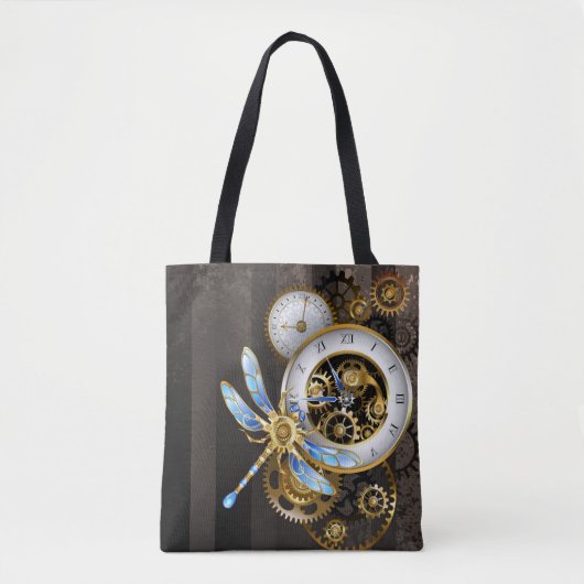 Tote Bag Cadran Steampunk avec libellule (Devant)