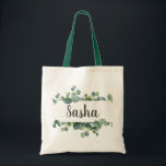 Tote Bag Cadre chic de feuillage d'eucalyptus personnalisé<br><div class="desc">Le cadre chic de feuille d'eucalyptus de dollar en argent d'aquarelle a personnalisé le sac fourre-tout. Personnalisez le style de police,  la couleur,  et la taille des textes.</div>