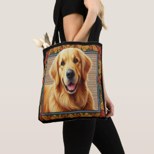 Tote Bag Cadre coloré pour chien Golden Retriever élégant