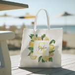 Tote Bag Cadre de citrons jaune moderne et Feuilles de nom<br><div class="desc">Cadre de citrons jaune moderne et Feuilles de nom</div>