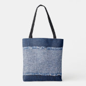 Tote Bag Cadre de jean bleu denim fringé. (Dos)