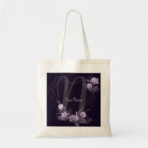 Tote Bag Cadre de monogramme violet floral géométrique viol