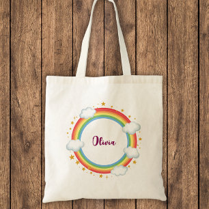 Tote Bag Cadre de nom arc-en-ciel Cercle pour filles
