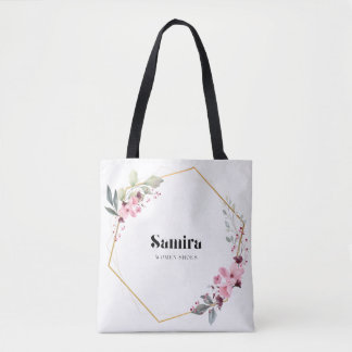 Tote Bag Cadre doré floral rose élégant