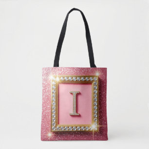 Tote Bag Cadre Doré Initiale Diamant I Monogramme Paillette