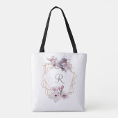 Tote Bag Cadre en or Magnolias roses blanches Monogramme  (Dos)