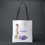 Tote Bag Cadre en or Sirène  Monogramme personnalisé floral<br><div class="desc">Cette création a été réalisée en utilisant l'art numérique et comprend de magnifiques fleurs aquarelles violettes. Elle peut être personnalisée en choisissant l'option "cliquez pour personnaliser davantage" et en modifiant le nom, les initiales ou les mots. Vous pouvez également modifier la couleur et le style du texte ou supprimer le...</div>