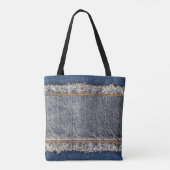 Tote Bag Cadre en tissu jean bleu Denim. Dénim bleu fleur (Dos)