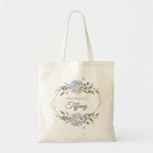 Tote Bag Cadre géométrique Or Dusty Blue Florals Bridesmaid (Devant)