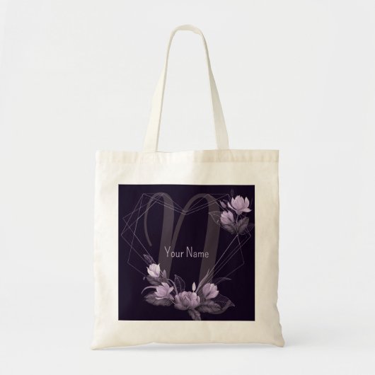 Tote Bag Cadre géométrique violet floral violet avec monogr (Devant)