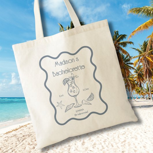 Tote Bag Cadre ondulé côtier dessiné à la main rétro pour l