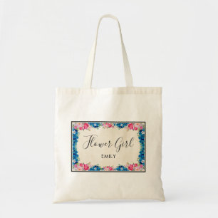 Tote Bag Cadre rose et bleu Fleur Fête de mariage fantaisie