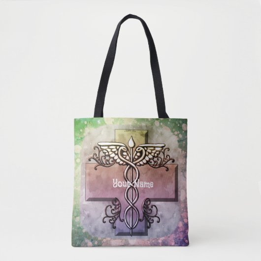 Tote Bag Caducée à croix pastel (Devant)