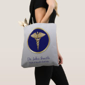 Tote Bag Caduceus Médicale or professionnel bleu (De près)