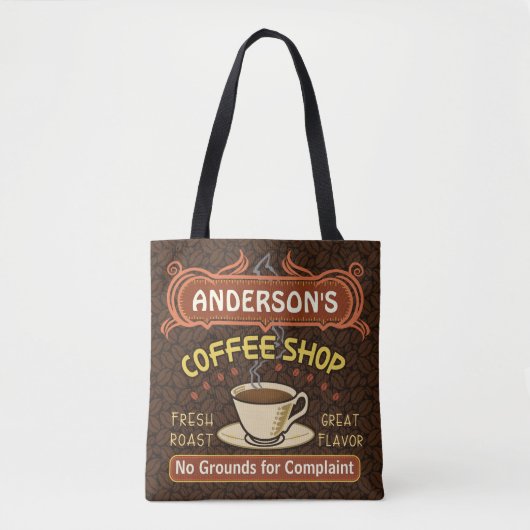 Tote Bag Café Café Café Café Fèves | Nom personnalisé (Devant)