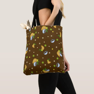 Tote Bag Café Cosy & Croissant Motif Floral Brun Foncé