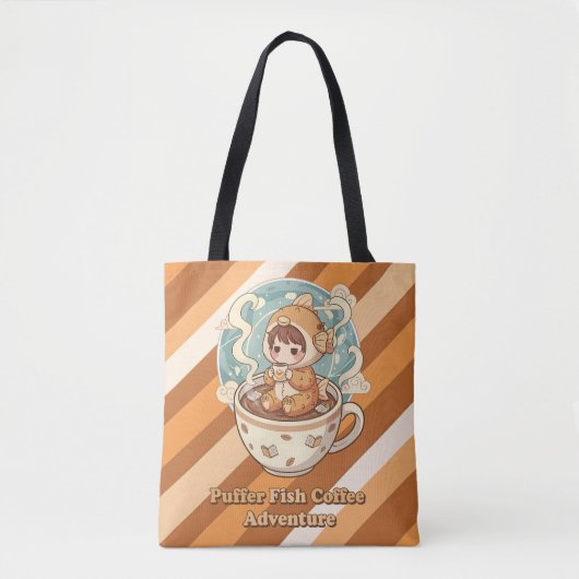 Tote Bag Café et lecture d'art mignon poisson-globe (Devant)