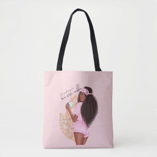 Tote Bag Café Faux Parties scintillant Fille Cheveux Rose r (Devant)
