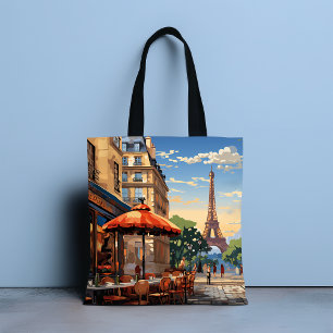 Tote Bag Café français coloré Eifel Tower Paris France