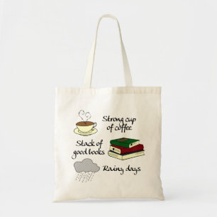 Tote Bag Café, livres et pluie
