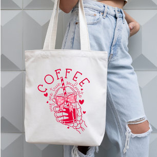 Tote Bag Café Mon Unique Âme Sœur Cœurs Rouges Squelette