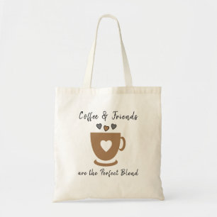 Tote Bag Café parfait et amis aiment les coeurs gris brun