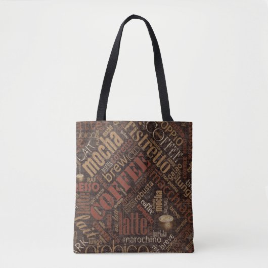 Tote Bag Café sur Burlap Word Cloud Brown ID283 (Devant)