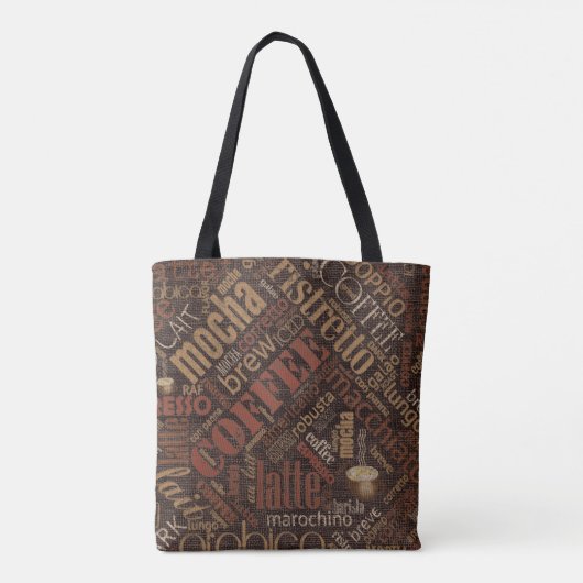 Tote Bag Café sur Burlap Word Cloud Brown ID283 (Dos)