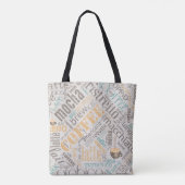 Tote Bag Café sur Burlap Word Cloud Turquoise ID283 (Dos)