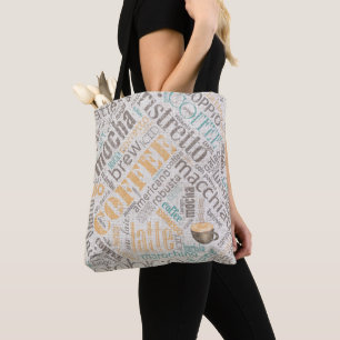 Tote Bag Café sur Burlap Word Cloud Turquoise ID283