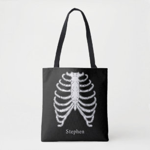 Tote Bag Cage De Rib Squelette Os Et Nom Personnalisé Hallo