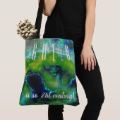 Tote Bag Calcaire Abstrait en vert citron et bleu (De près)