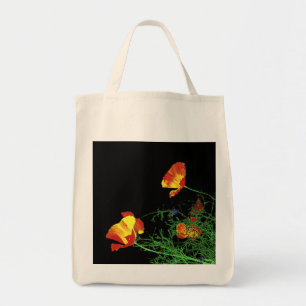 Tote Bag California poppies on black