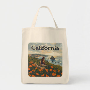 Tote Bag Californie Bear Poppies Fleurs Côte Retro