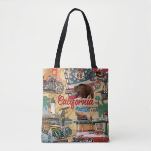 Tote Bag Californie vintage : carte touristique.