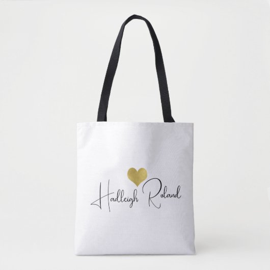 Tote Bag Calligraphie de nom monogramme cœur (Devant)