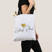 Tote Bag Calligraphie de nom monogramme cœur (De près)