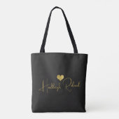 Tote Bag Calligraphie de nom Monogramme Cœur Or (Dos)